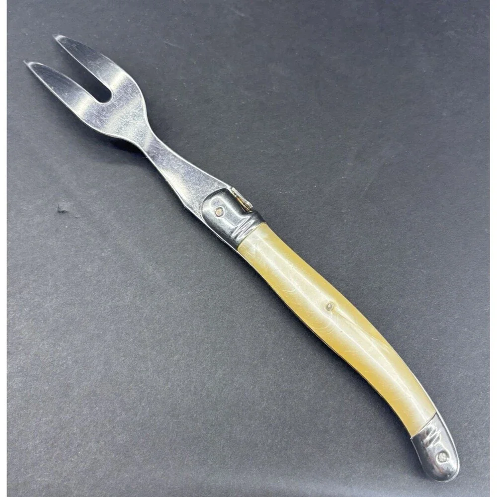 Jean Dubost Laguiole Diox Bee Carving Fork‎ Straight Tines Faux Mother of Pearl